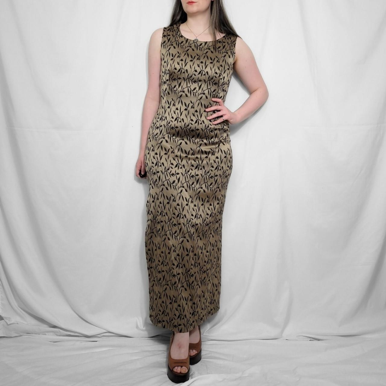 Vintage 90s Gold Floral Sleeveless Maxi Dress