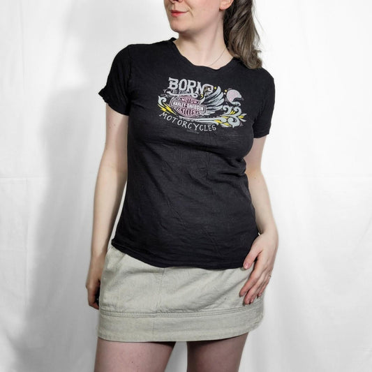 Vintage Y2K Harley Davidson Graphic Print Black Baby Tee