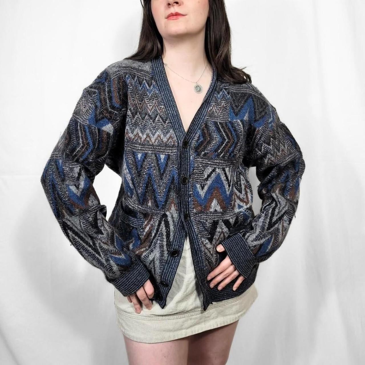 Vintage 80s Grunge Pattern Knitted Cardigan