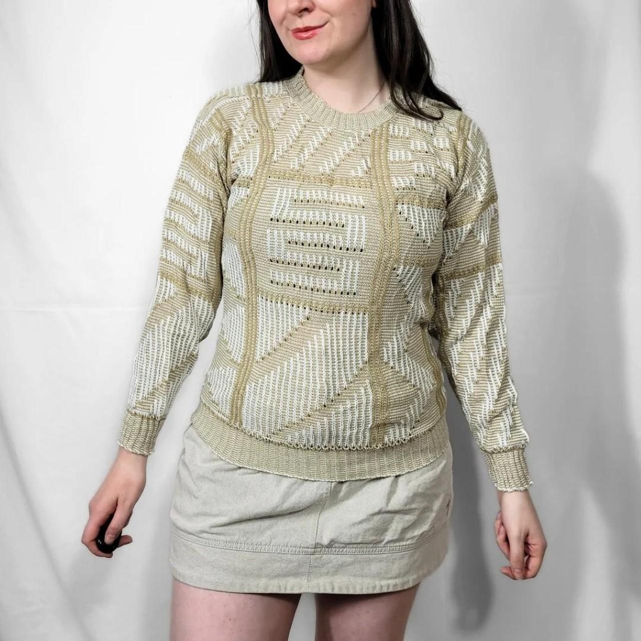 Vintage 70s Beige Geometric Knit Jumper