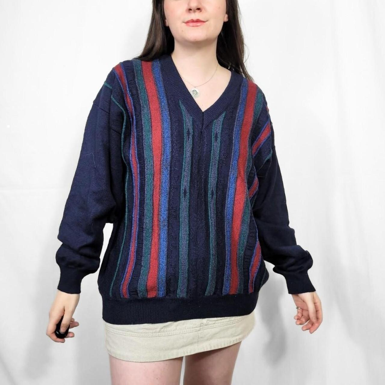 Vintage 90s Navy Striped V-Neck Jumper