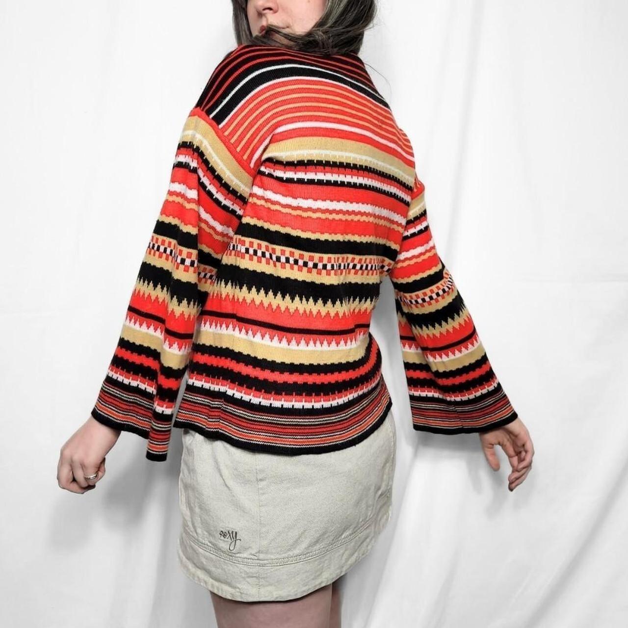 Vintage 70s Red Striped Bell Sleeve Knitted Jumper