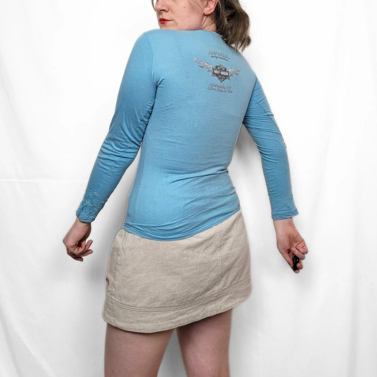 Vintage Y2K Harley Davidson Graphic Baby Blue Long Sleeve Top
