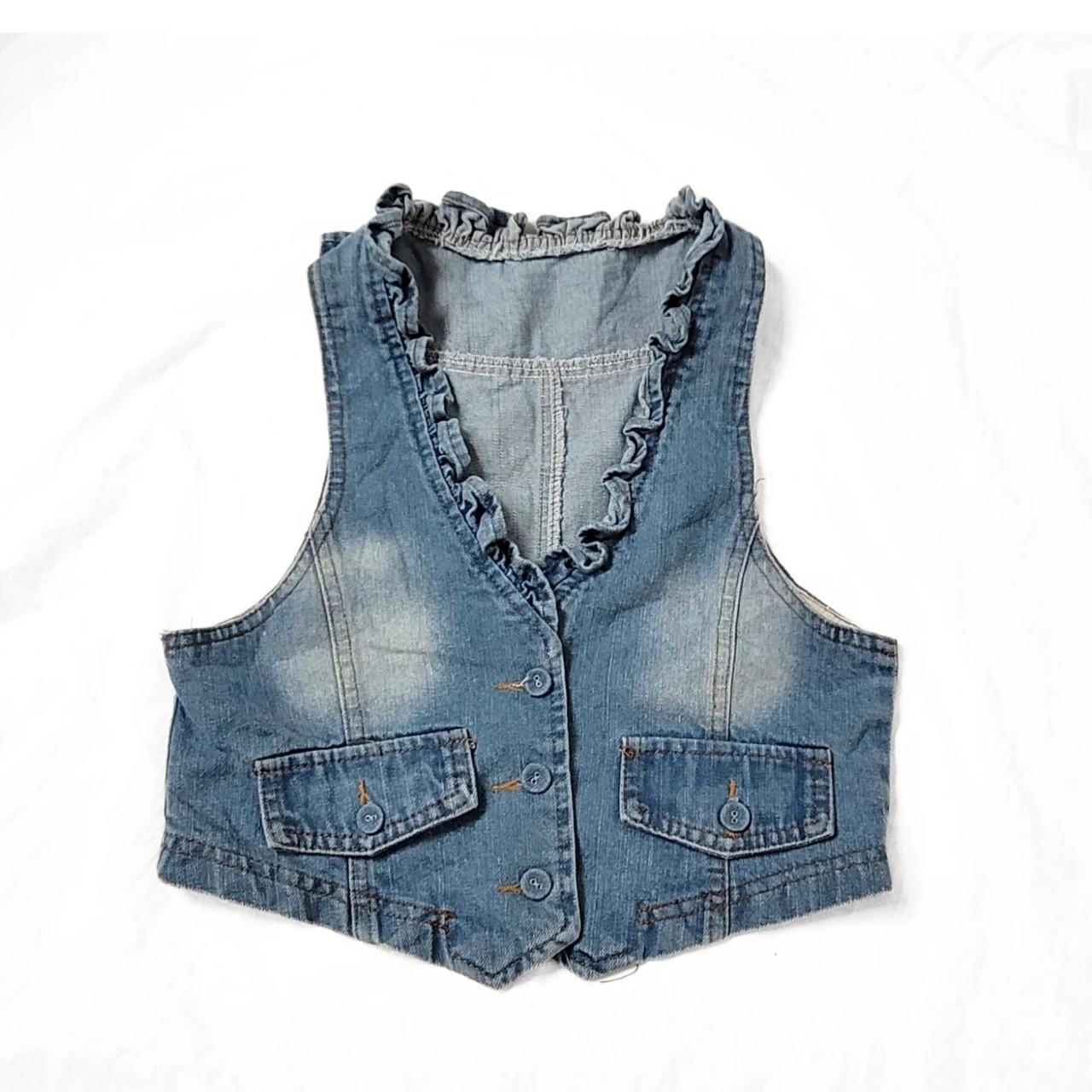 Vintage Y2K Light Blue Ruffle Denim Waistcoat / Vest