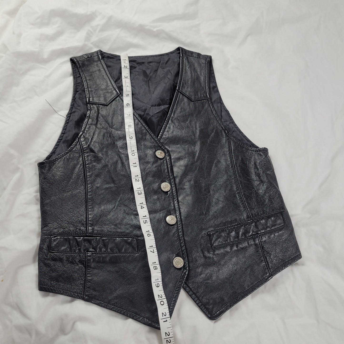 Vintage Black Leather Vest Waistcoat Biker 90s Grunge Y2K Rocker