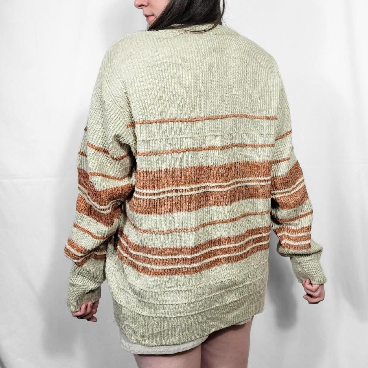 Vintage 80s Cream Striped Knit V Neck Jumper