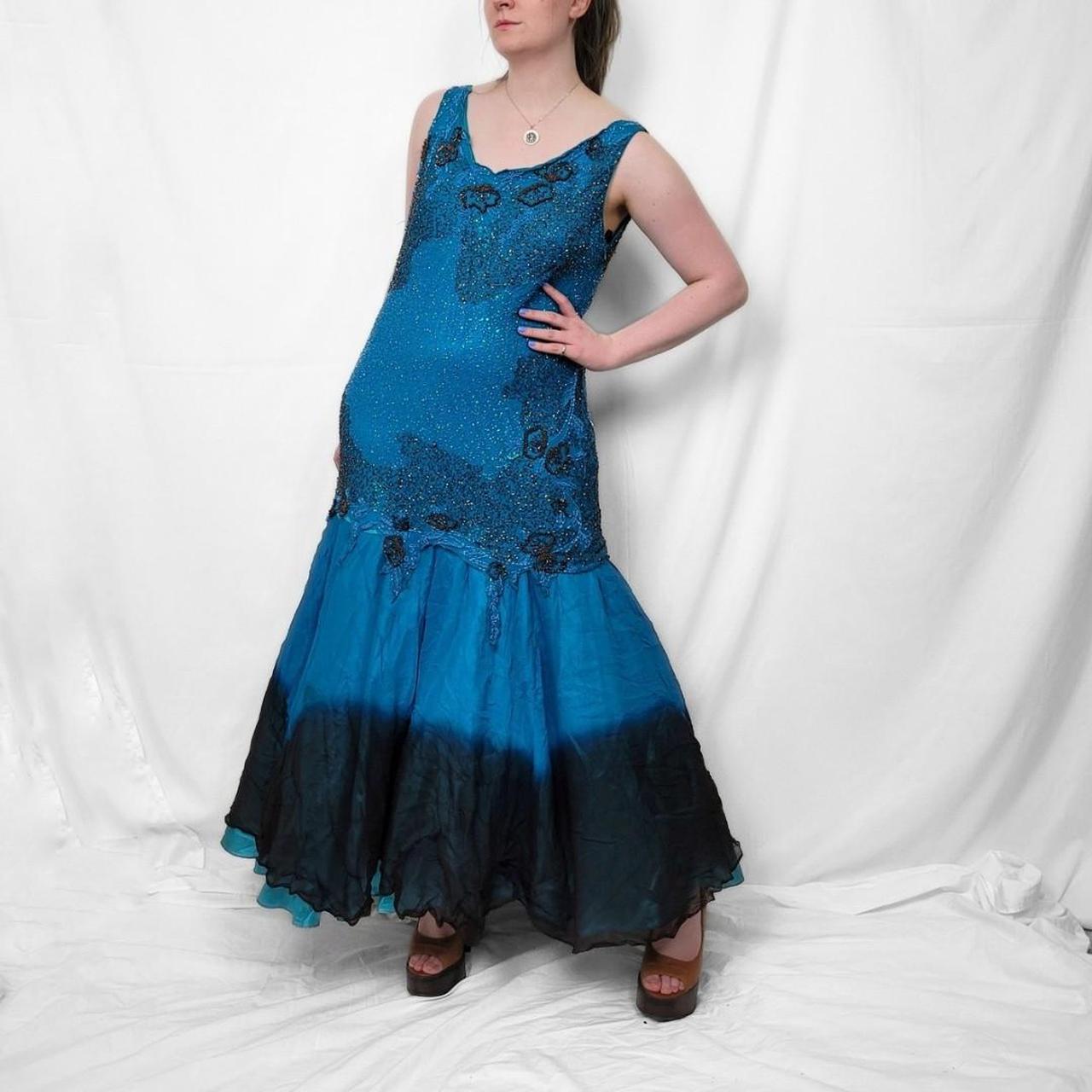Vintage Y2K Blue & Black Ombre Lace Maxi Dress – Fairytale Fantasy