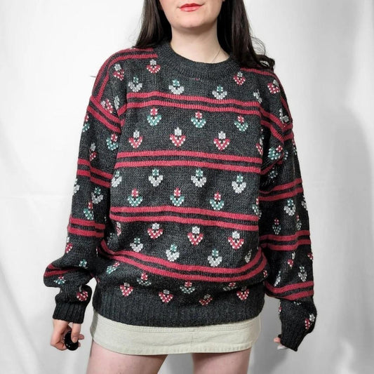 Vintage 90s Retro Floral Knitted Sweater