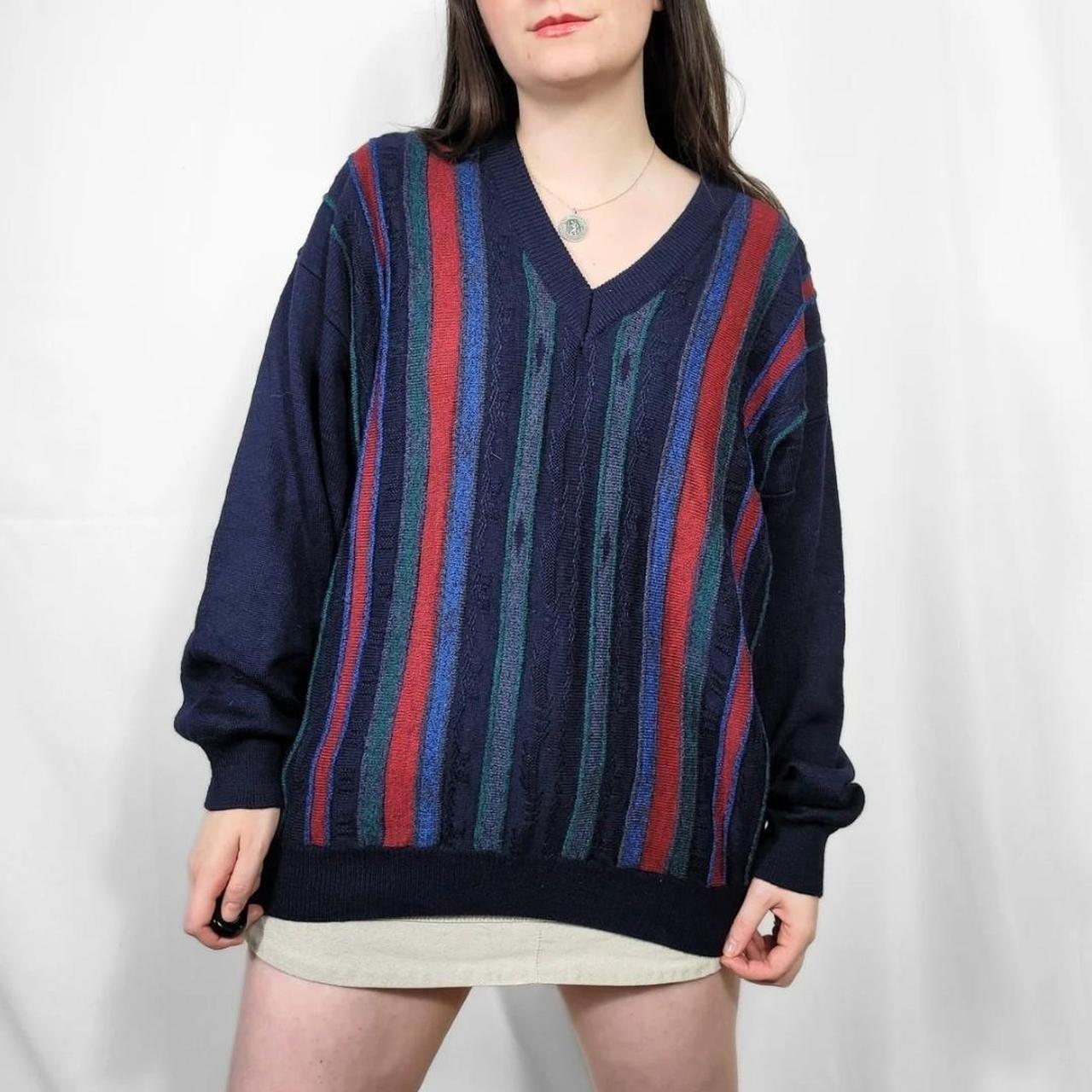 Vintage 90s Navy Striped V-Neck Jumper