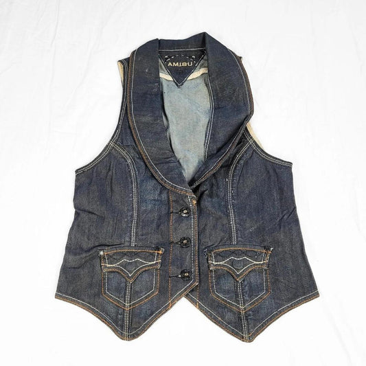 Vintage 90s Dark Navy Denim Waistcoat Vest – Denim & Cotton Mix