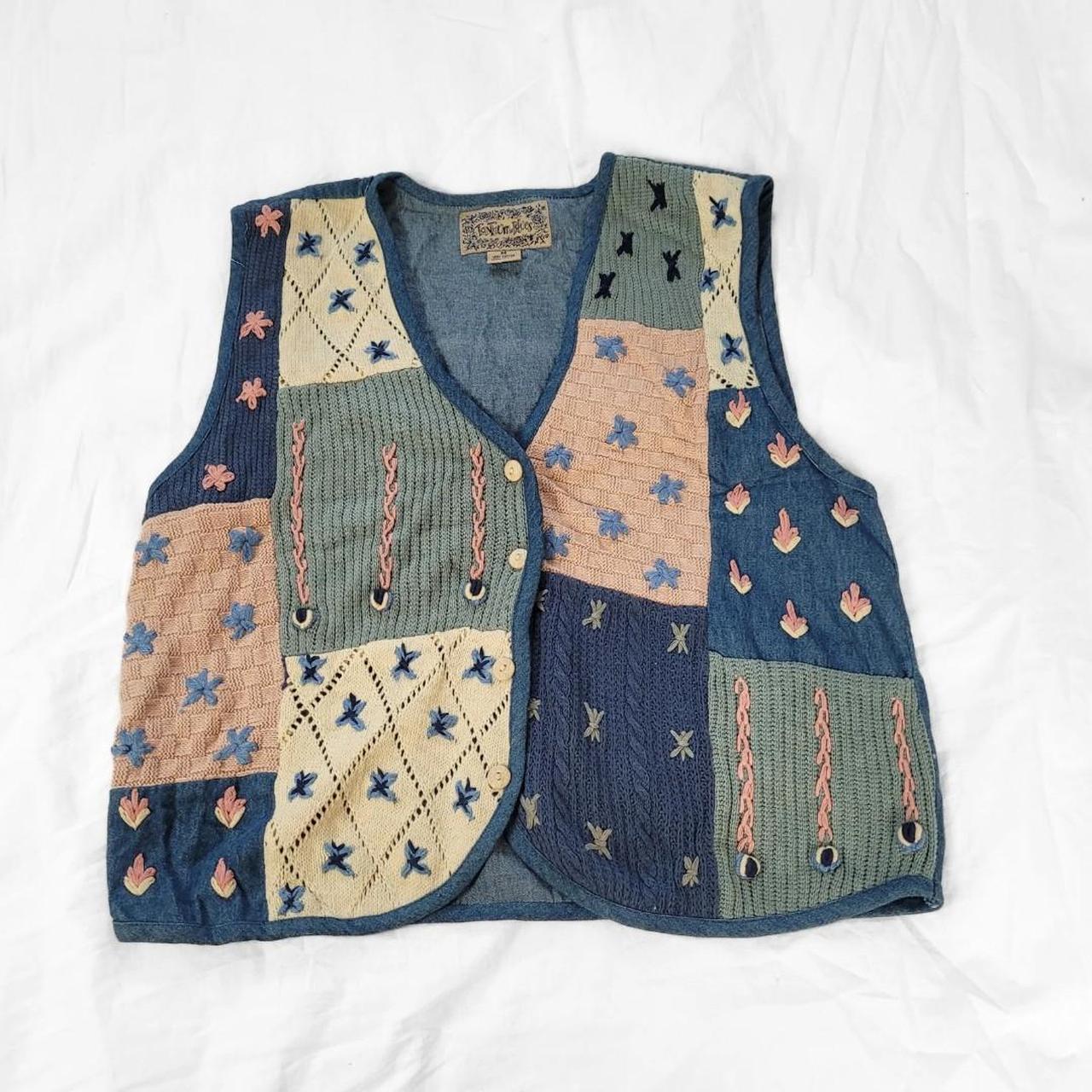Vintage 90s Floral Patchwork Denim Waistcoat