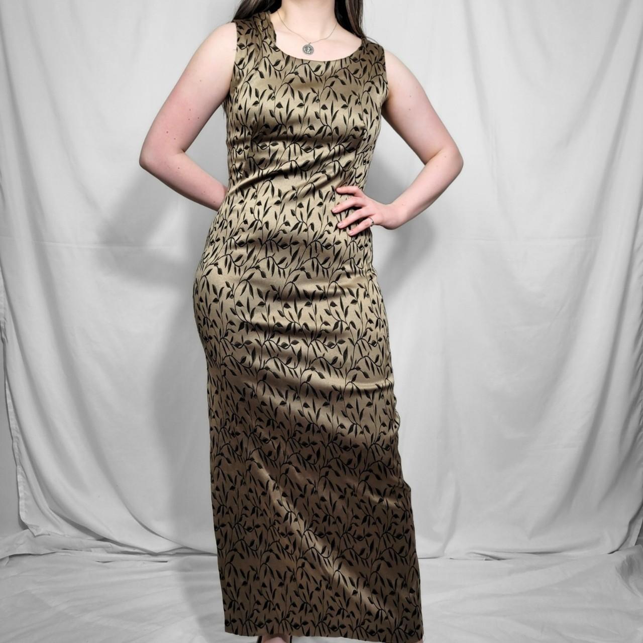 Vintage 90s Gold Floral Sleeveless Maxi Dress