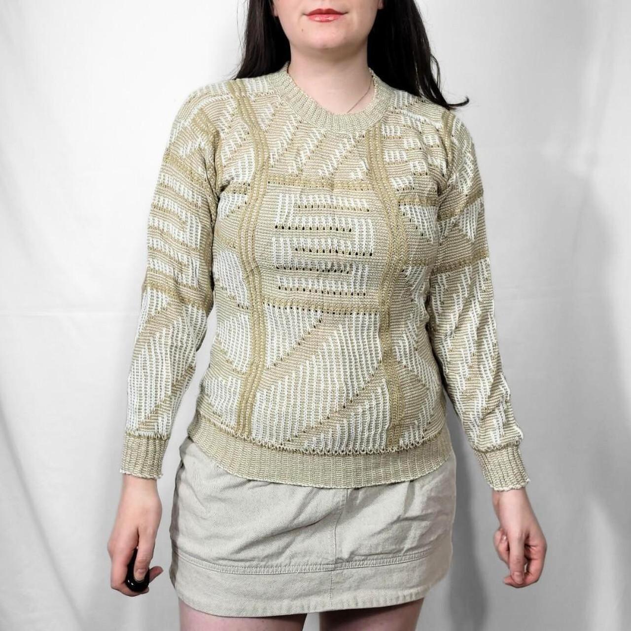 Vintage 70s Beige Geometric Knit Jumper