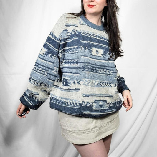 Vintage 90s Blue Aztec Pattern Knitted Jumper