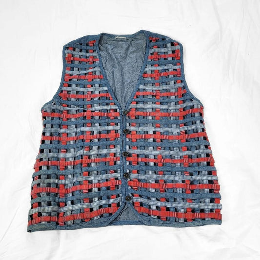 Vintage 90s Waffle Texture Denim Waistcoat