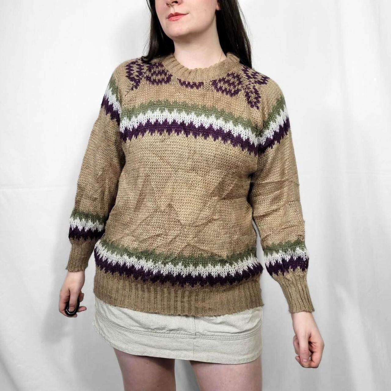 Vintage 90s Brown Ethnic Pattern Knitted Jumper
