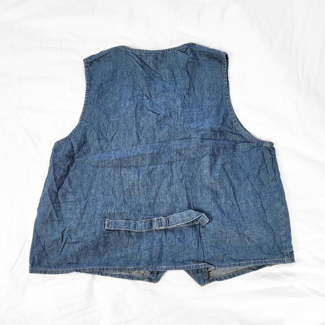 Vintage 90s Denim Waistcoat with Silver & Blue Floral Embroidery