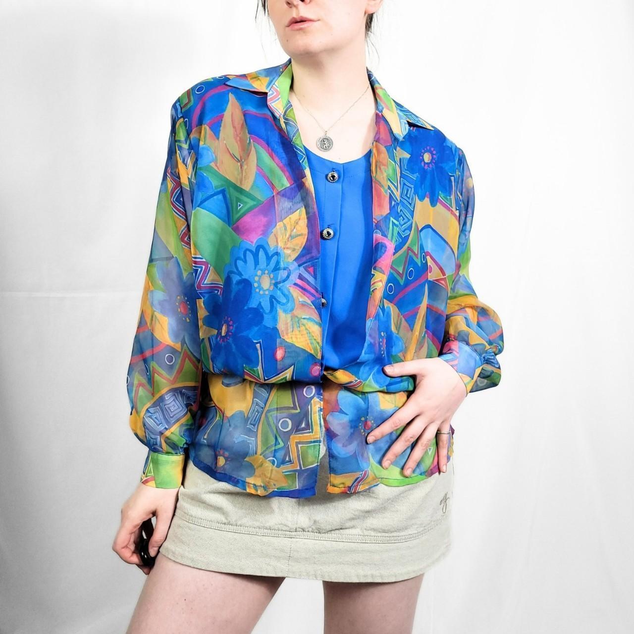 Vintage 80s Multi-Coloured Funky Print Sheer Blouse