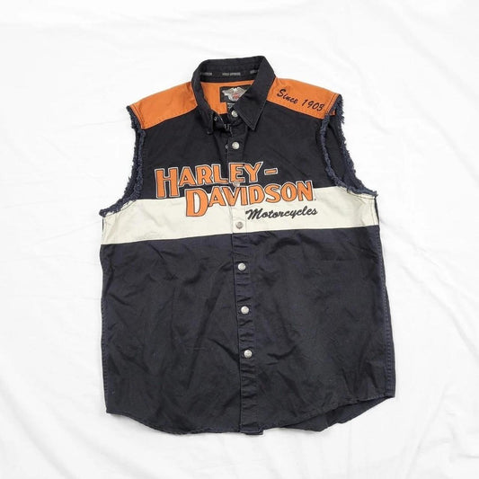 Harley Davidson Black & Orange Streetwear Vest | Size L | Biker Chic Vibes