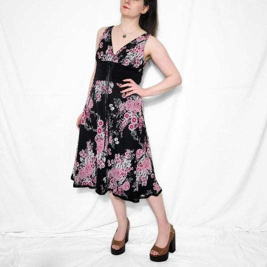 Vintage Y2K Black & Pink Floral Corset Dress