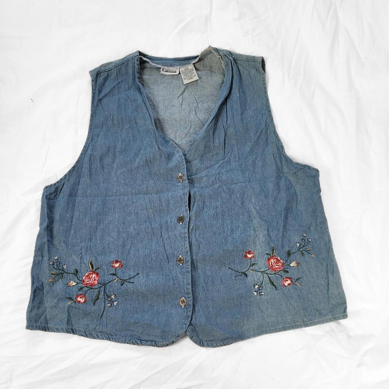 Vintage 90s Embroidered Denim Vest – Rose Western Style