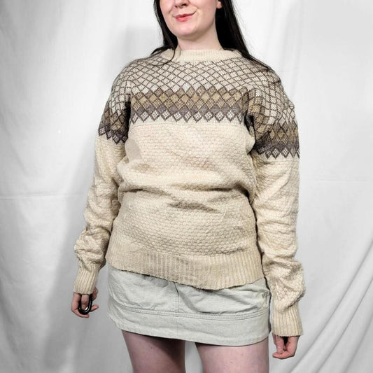 Vintage 80s Cream Ethnic Knit Jumper