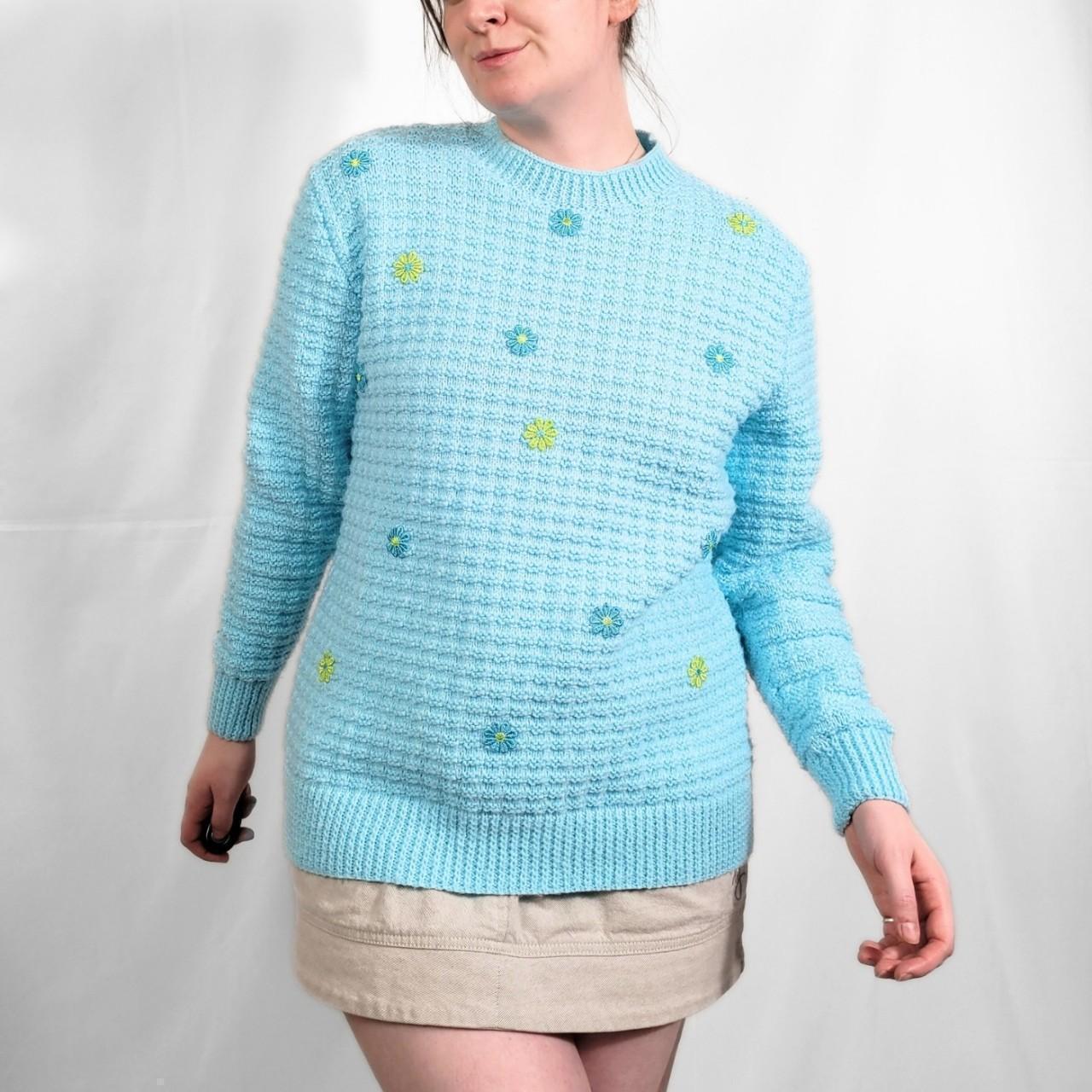 Vintage 70s Light Blue Floral Knitted Jumper