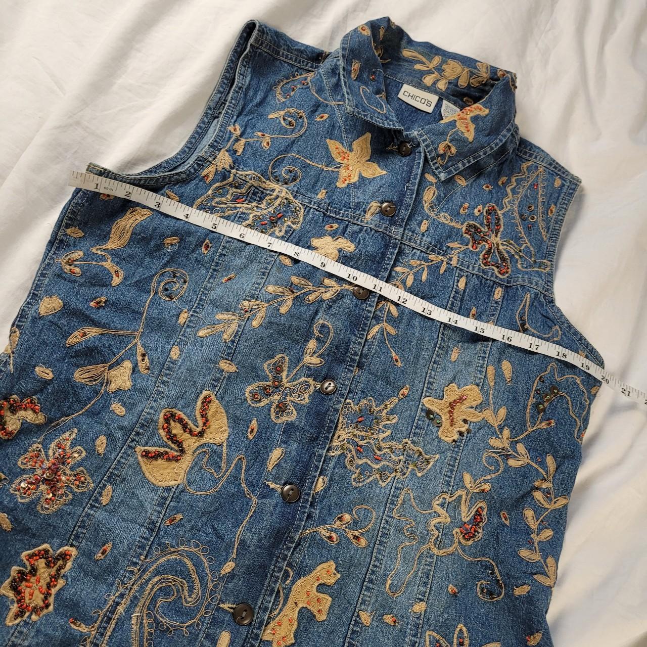 Vintage 90s embroidered denim vest – western boho with collar
