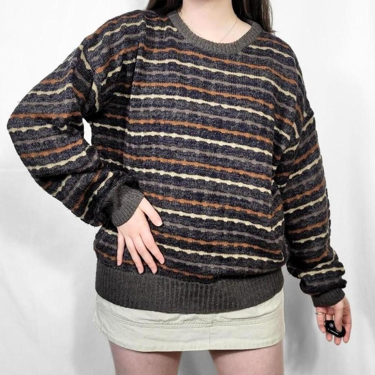 Vintage 80s Brown & Cream Stripe Knit Sweater