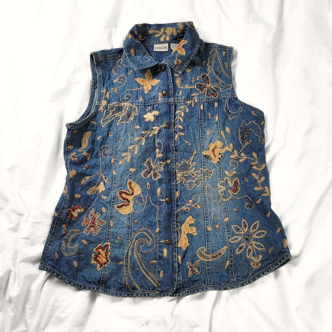 Vintage 90s embroidered denim vest – western boho with collar