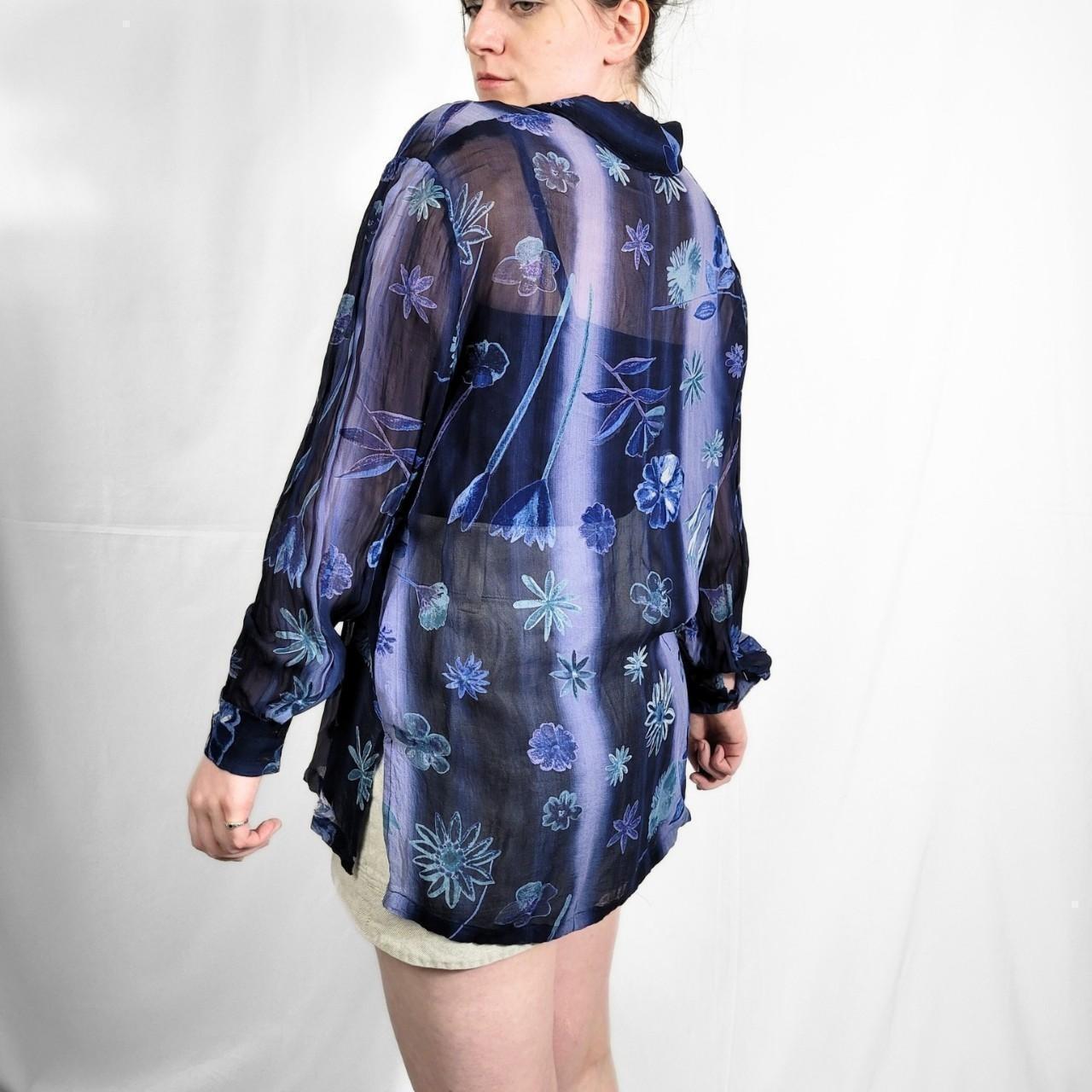 Y2K Blue Floral Sheer Blouse – Monsoon, Size M
