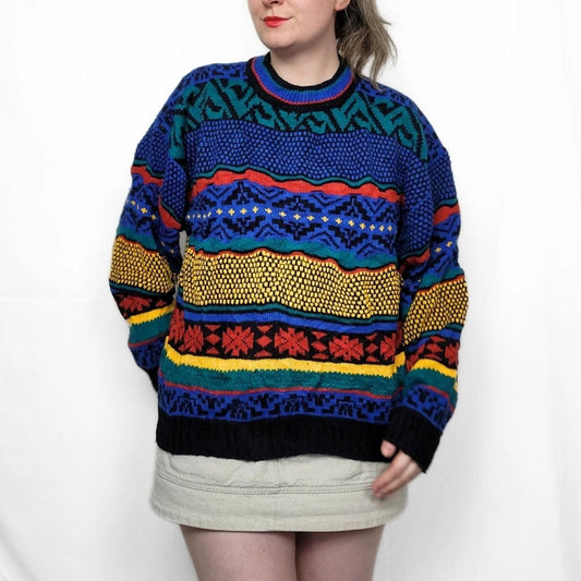 Vintage 90s Multi-coloured Funky Pattern Knitted Jumper