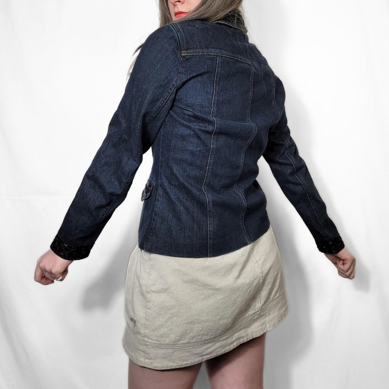 Vintage Y2K Dark Wash Zip Up Denim Jacket With Sequinns