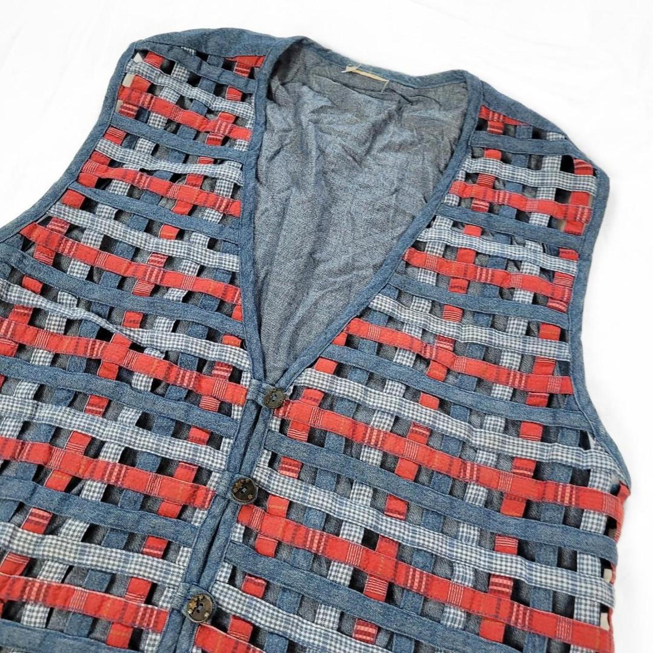 Vintage 90s Waffle Texture Denim Waistcoat