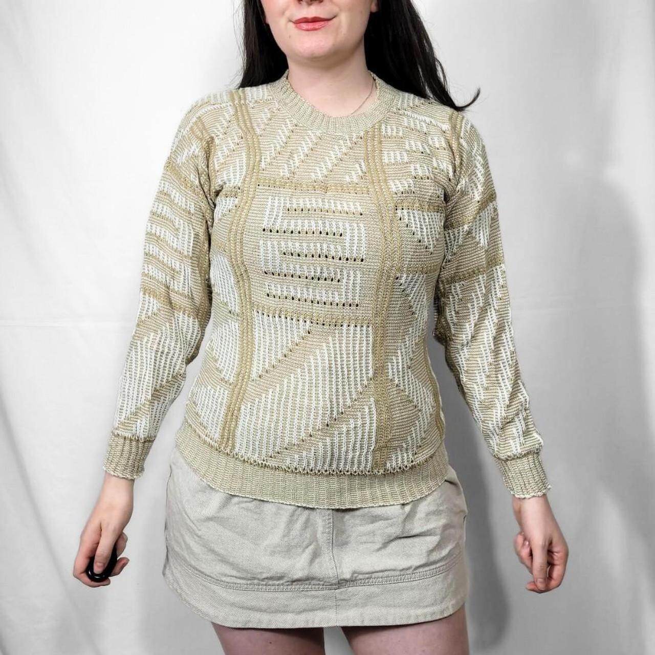 Vintage 70s Beige Geometric Knit Jumper