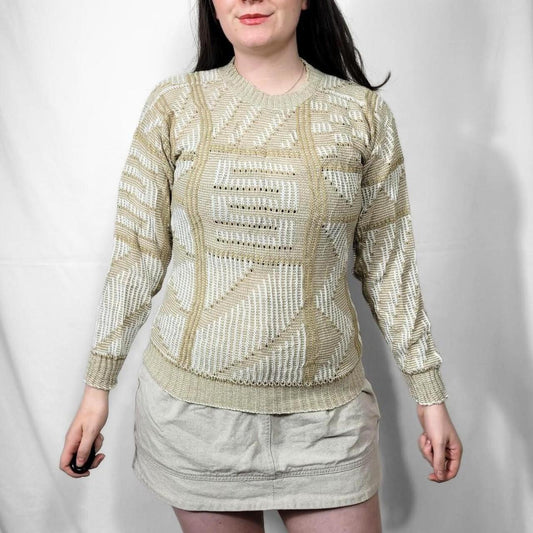 Vintage 70s Beige Geometric Knit Jumper