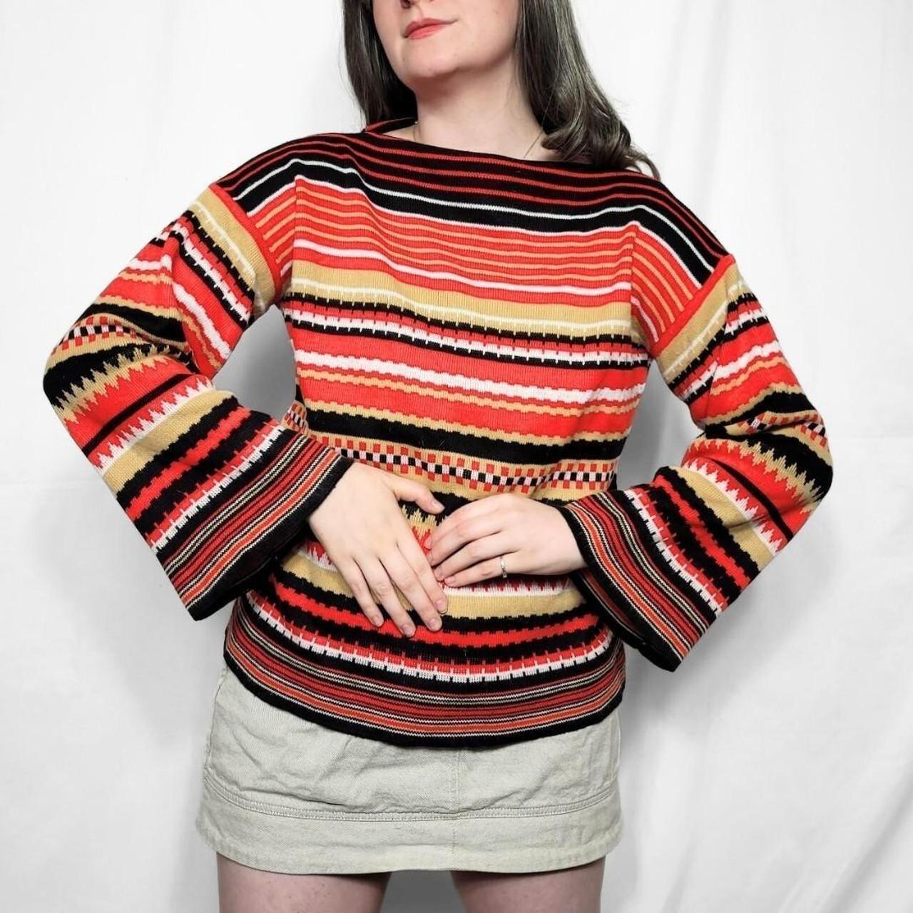 Vintage 70s Red Striped Bell Sleeve Knitted Jumper