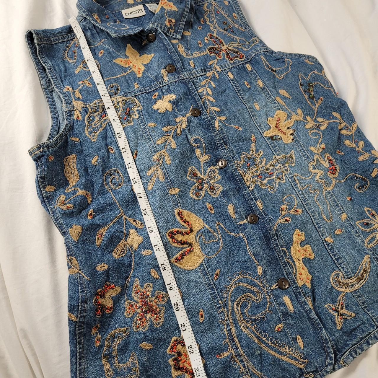Vintage 90s embroidered denim vest – western boho with collar