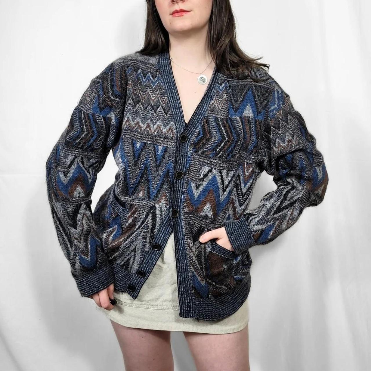 Vintage 80s Grunge Pattern Knitted Cardigan