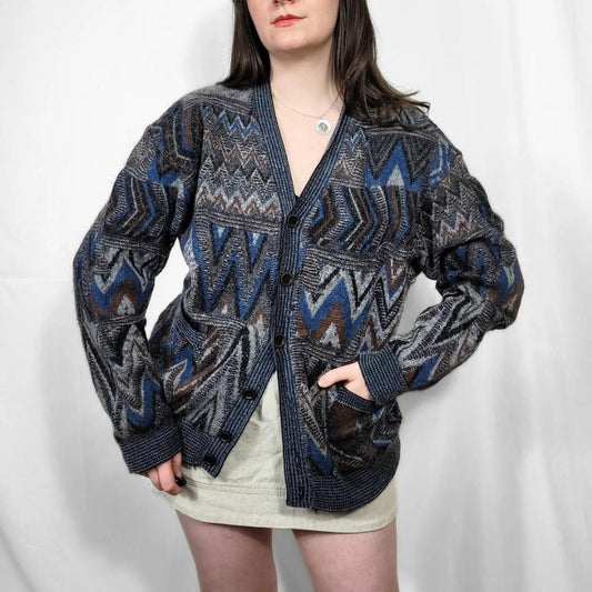 Vintage 80s Grunge Pattern Knitted Cardigan