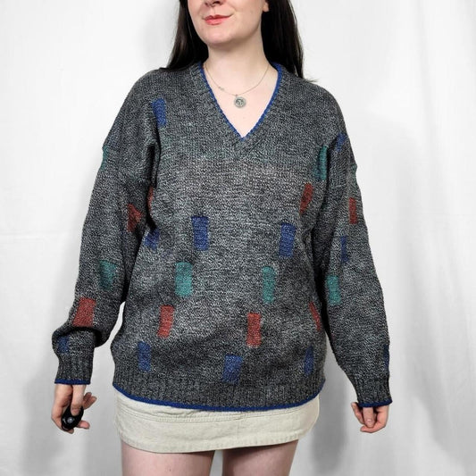 Vintage 80s St Michael Funky V-Neck Knit Jumper