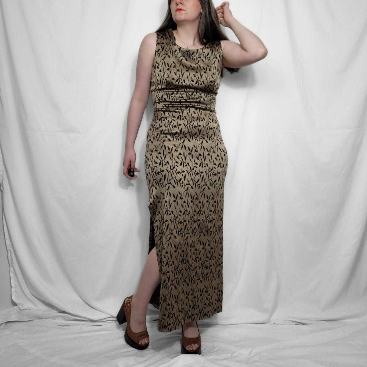 Vintage 90s Gold Floral Sleeveless Maxi Dress