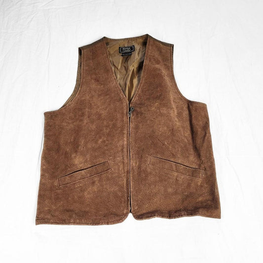 Vintage 90s Brown Suede Leather Zip-Up Waistcoat – Western Cowboy Vibes