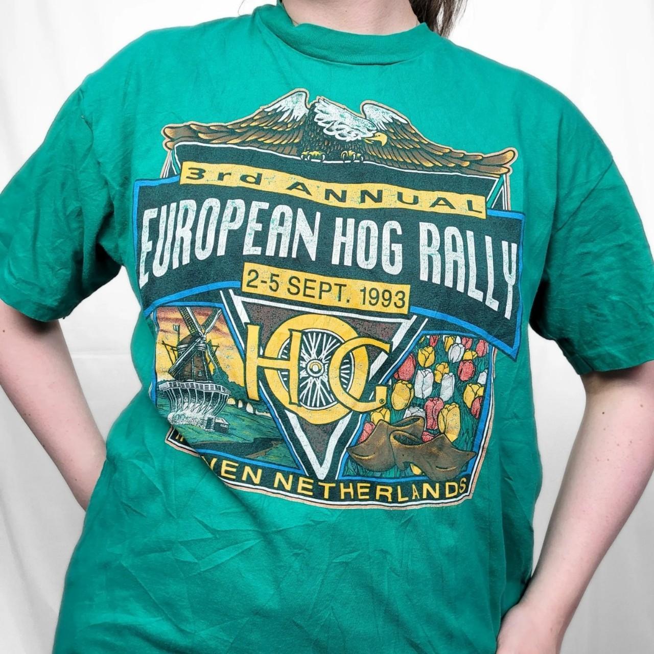 Vintage Harley Davidson Green 1993 European Hog Rally T Shirt