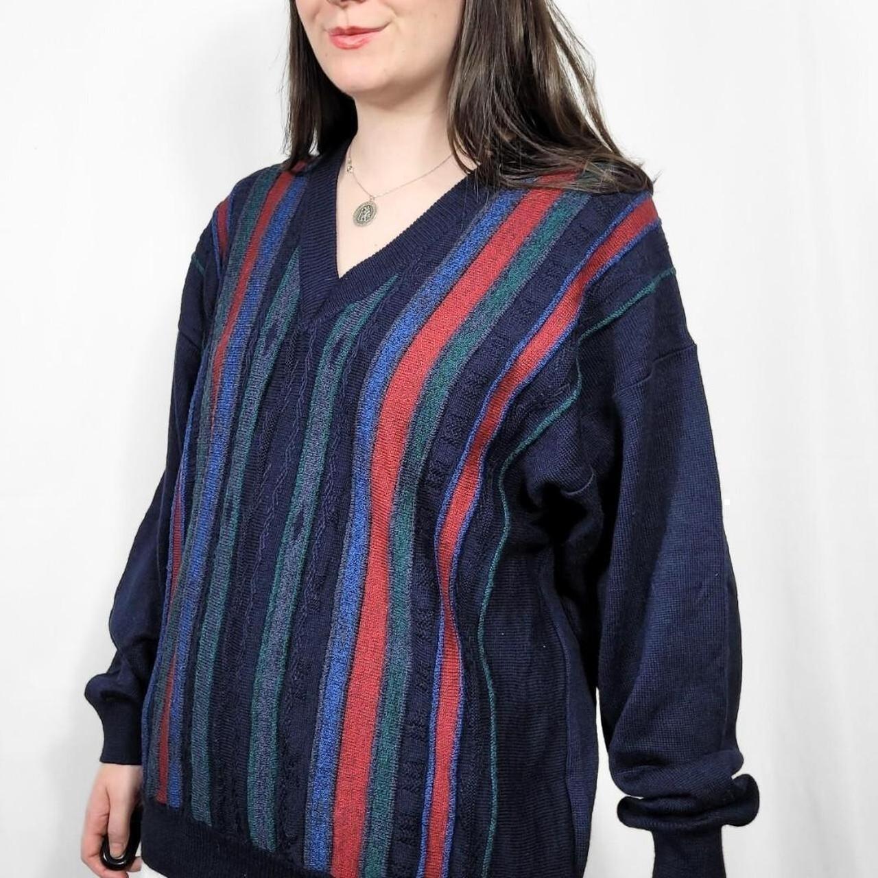 Vintage 90s Navy Striped V-Neck Jumper