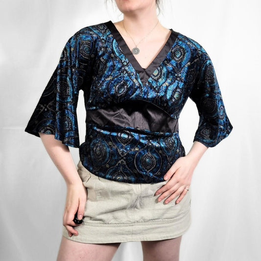 Vintage Y2K Paisley Print Velvet Flare Sleeve Top – Marks & Spencer