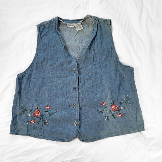 Vintage 90s Embroidered Denim Vest – Rose Western Style
