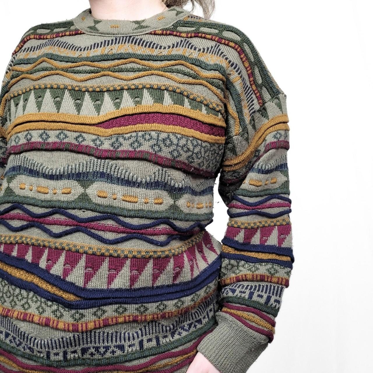 Vintage 90s Coogi Style Grunge Pattern Wool Knit Jumper
