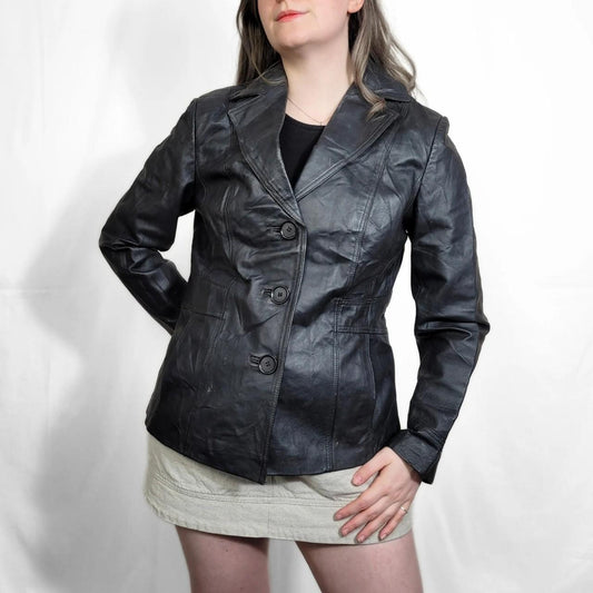 Vintage 90s Black Leather Blazer Jacket