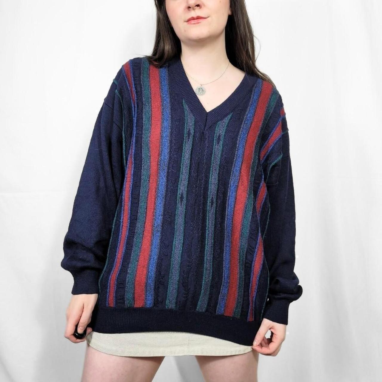 Vintage 90s Navy Striped V-Neck Jumper